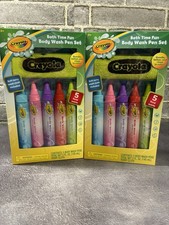 2 Crayola Bathtub Body Wash Pen Set 5 Pens 5 Floral Scents Terry Washcloth