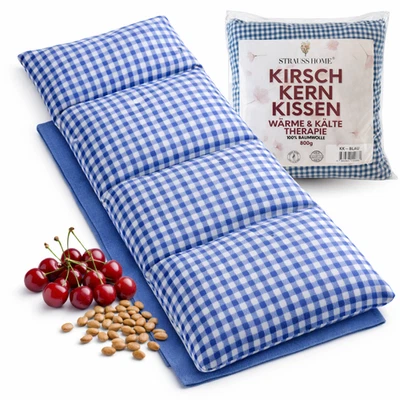 Kirschkernkissen groß – Mikrowellengeeignetes Wärmekissen Vintage Blau  50x20 - Bild 1 von 4