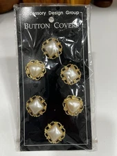 NOS ACCESSORY DESIGN GROUP 6 SLIDE OVER BUTTON COVERS PEARL GOLD TONE 1-1/8”D
