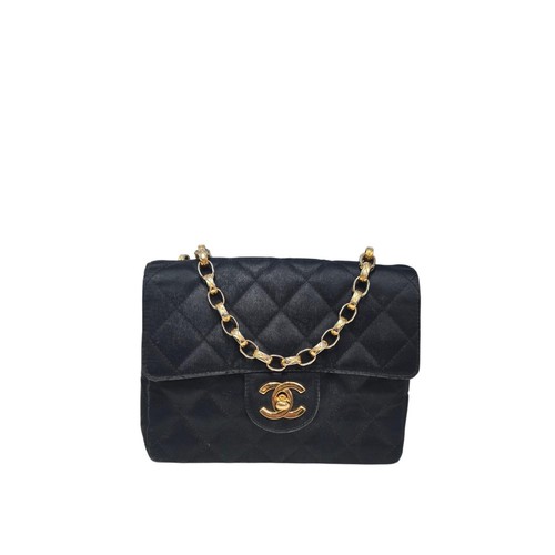 Chanel Vintage Black Quilted Satin Mini Flap Bag