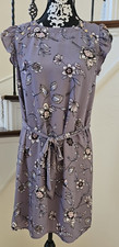 Loft Dress Purple Floral Size S Belted Short  Sleeves