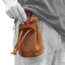 Leather Drawstring Ammo Carrier Pouch Bag Case , Shell Holder Bag Belt Pouch