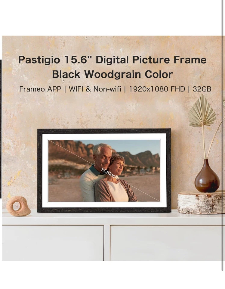 Black Woodgrain 15.6 In Frameo Digital Photo Frame Built WiFi 1080 FHD - Image 2 of 4
