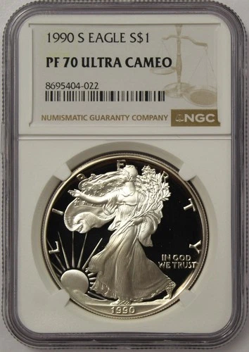 Photo of a 1990-S American Silver Eagle Proof from an eBay listing that sold on Jul 22, 2026