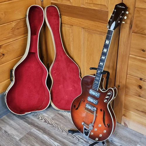 Vintage 1965 Harmony Silvertone H1454 Rocket Red/Sunburst Electric Guitar w/Case