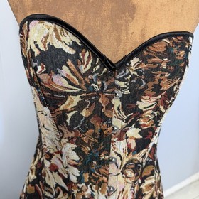 Floral Overbust Lace-Up Corset Brown Beige Black Women's Size M Opaque