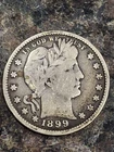 1899 P Barber Quarter US Silver Coin Very Good Toned