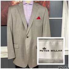 Peter Millar Custom Suit Top Blazer Jacket Mens 48-Extra Long Wool Beige