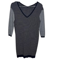 Ann Taylor Navy Striped V-Neck Long Sleeve Dress Women Petite Size Medium