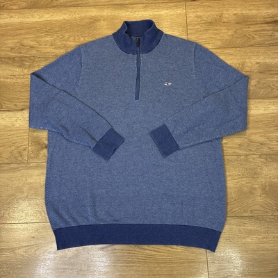 Men's 2XL Vineyard Vines Sweater Hamilton 1/4 Zip Pullover Wool Blend Blue Knit