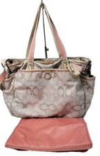 COACH DIAPER BAG/MULTIFUNCTION BAG BEIGE WITH CORAL SATEEN CONVERTIABLE TO CROSS