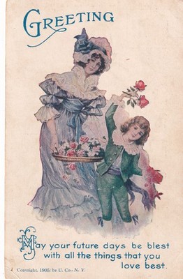 Greeting Woman Child Flowers May Your Future Days Be Blest Postcard F11