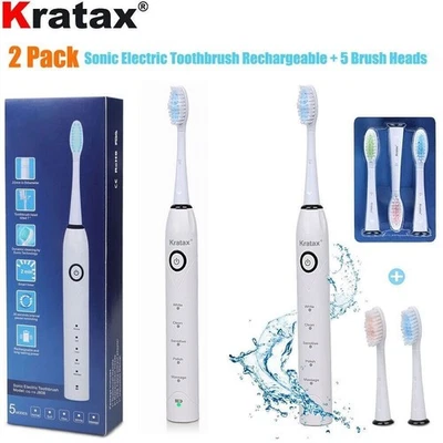 Kratax Sonic Electric Toothbrush Rechargeable with 5 Brush Heads 5 Modes Timer