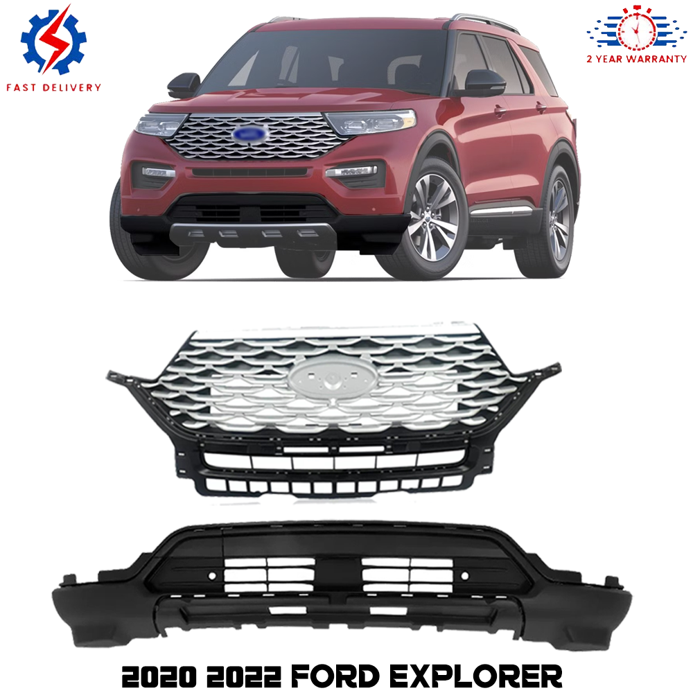 Front Upper Grille & Lower Valance For 2020 2021 2022 Ford Explorer