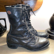 Vintage HARLEY-DAVIDSON women's black leather inside zip biker boots US 8 USA