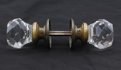 Faceted Antique Collectors Etched Cut Glass Doorknob Set - Picture 3 of 6