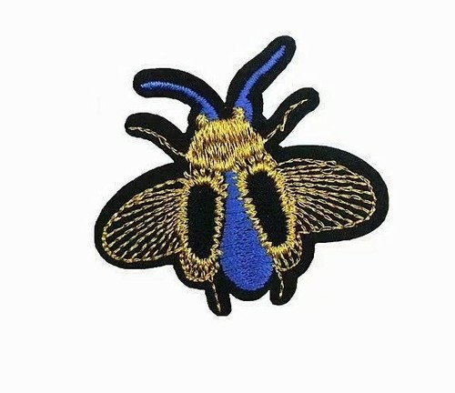 Bee Patch Embroidered Iron On Appliques Fun DIY Clothing Patch Blue Gold - Picture 1 of 2