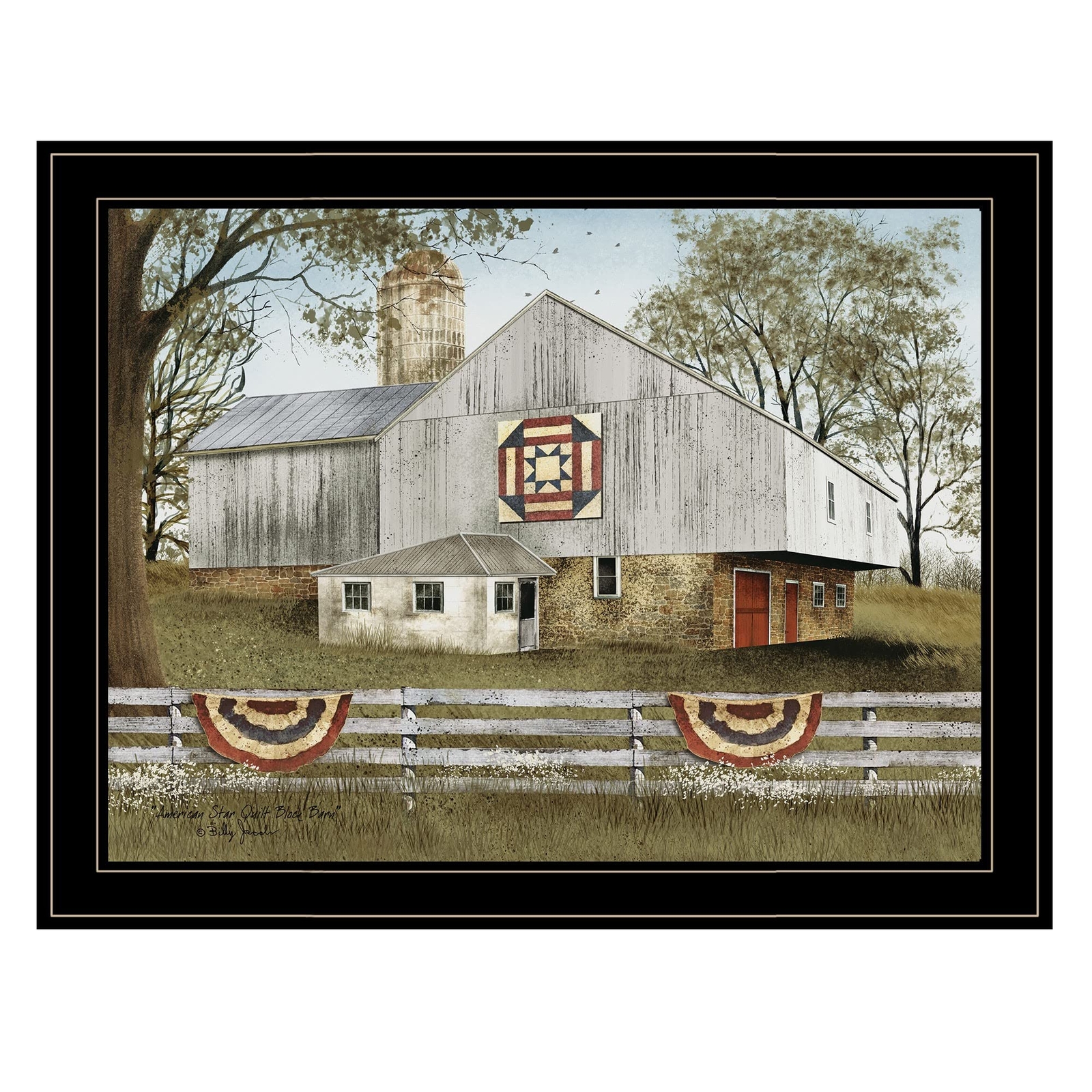 Настенный принт American Star Quilt Block Barn 4 в черной рамке 19290₽