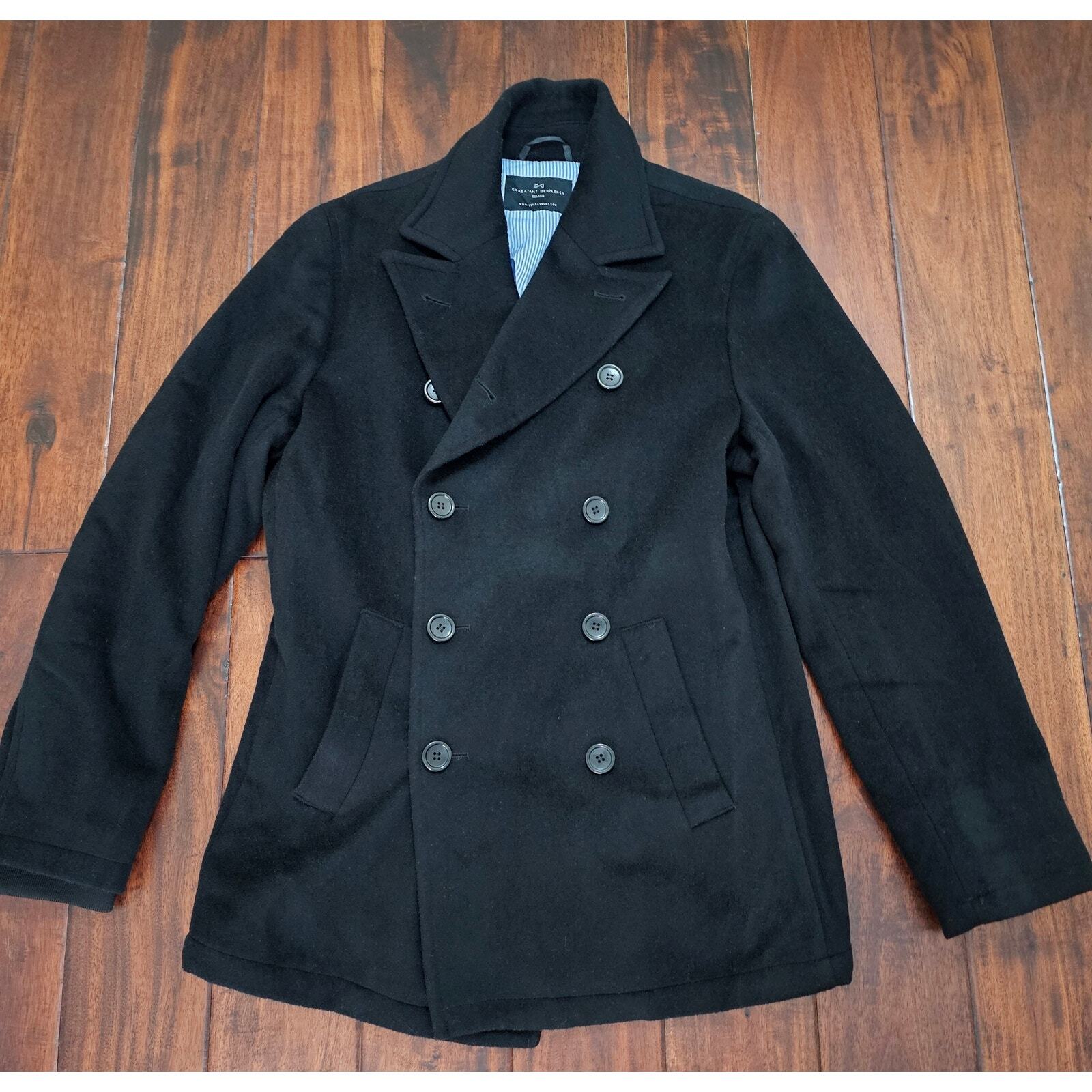 Combatant Gentlemen Black Wool Blend Double Breasted Pea Coat in Size S