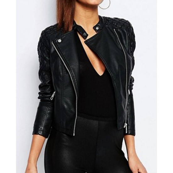 Black Leather Moto Biker Motorcycle Jacket Womens Real Lambskin Jacket Size S XL
