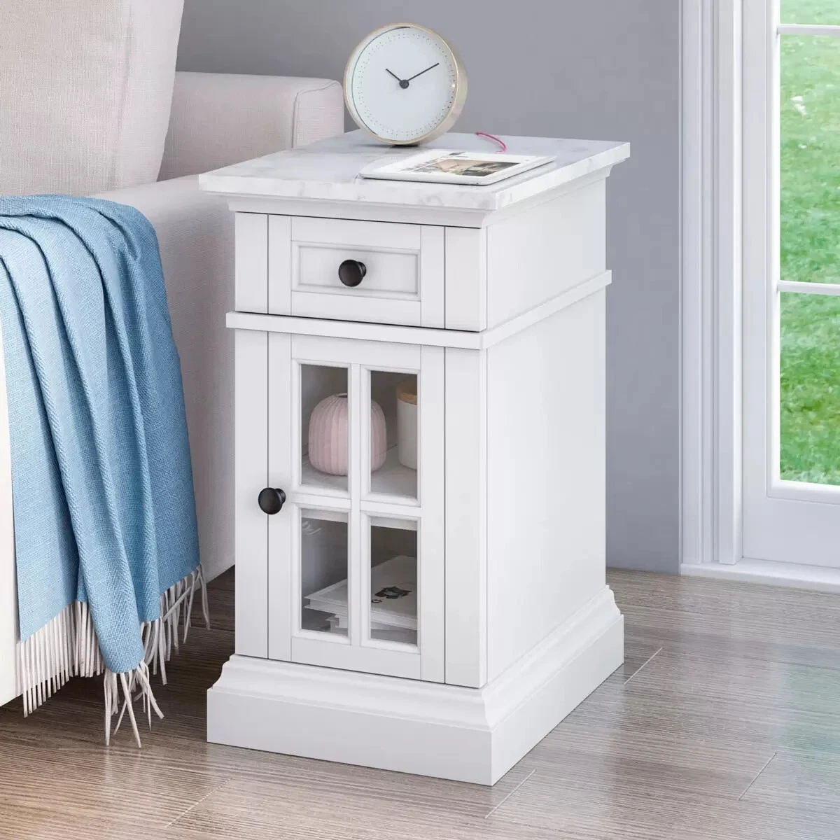 White nightstand clearance marble top