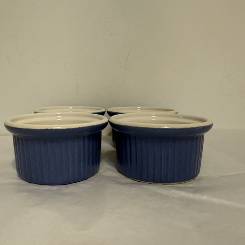 4 vintage EMILE HENRY France Cornflower Blue Ramekins Mini Soufflé Bakers - Picture 3 of 11