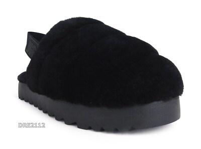 靴 UGG SUPER FLUFF SLIPPER UGG Super Fluff Slide Black Fur Slippers Womens Size 8 *NEW* | eBay