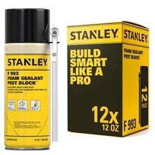 Stanley F993 Pest Blocker Foam Sealant 12oz   12 Pack - Straw Use