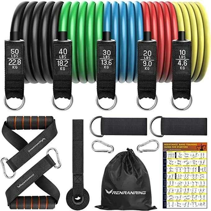 Resistance Exercise Bands Set with Door Anchor,Leg Ankle Strap,Handle, Carry Bag