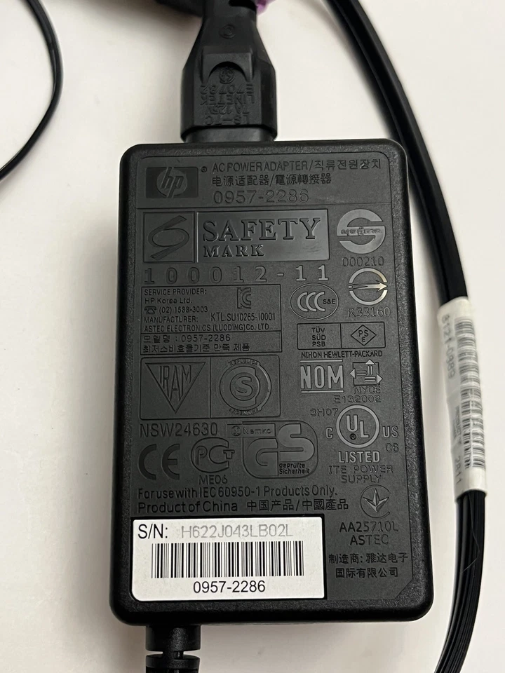 Cable adaptador de corriente alterna original HP compatible con Deskjet 1055 modelo 0957-2286 genuino Foto 2 de 4