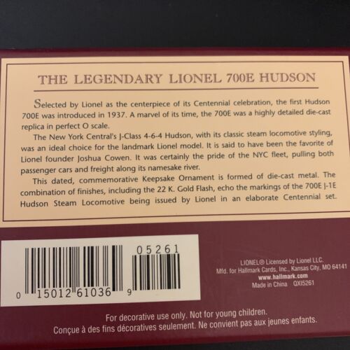 Lionel 100th Anniv 700 J-1E Steam Locomotive 22k Gold Dated 1900 Diecast Train - Picture 3 of 12
