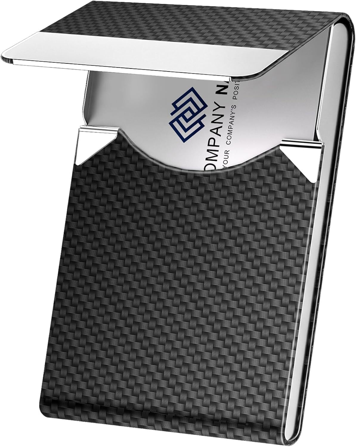 Metal Business Card Holder - Sleek Black Carbon Case for Women & Men  -image