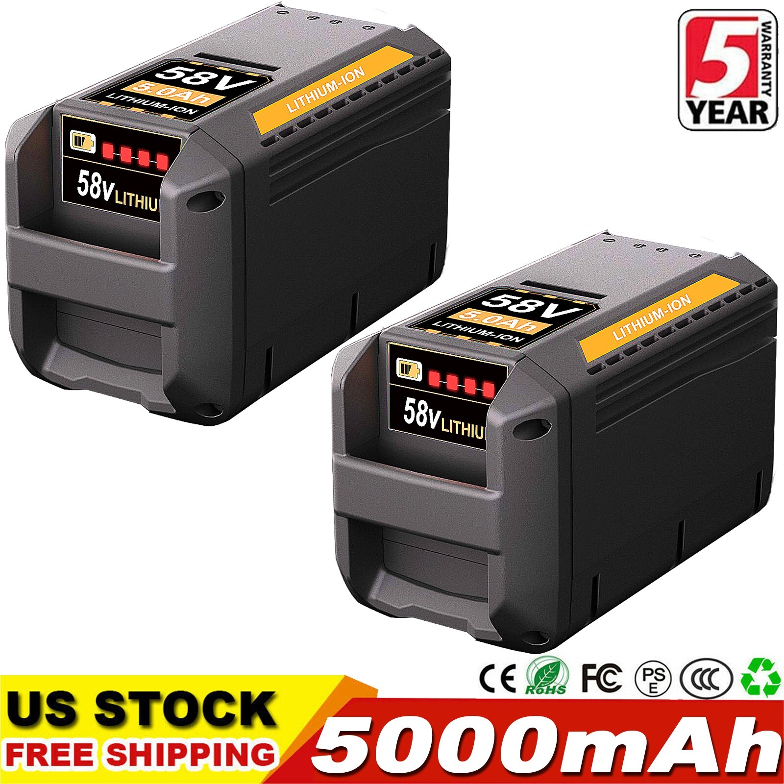 58V 5Ah Lithium Battery 2-Pack for Echo 58V Tools CBP-58V40 CHT-58V CST-58V