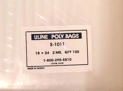 ULINE S-1011 18 x 24  2 MIL Clear Poly Bags Lay Flat PACKAGE OF 100 EACH