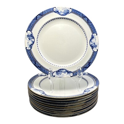 Booths Silicon China Willow Panel Border Dinner Plate Antique 11Pc Set