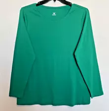 CJ Banks Size 2X Solid Emerald Green knit top, crew neck, long sleeve, NWT