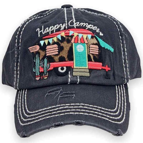 Happy Camper Baseball Cap Distressed 