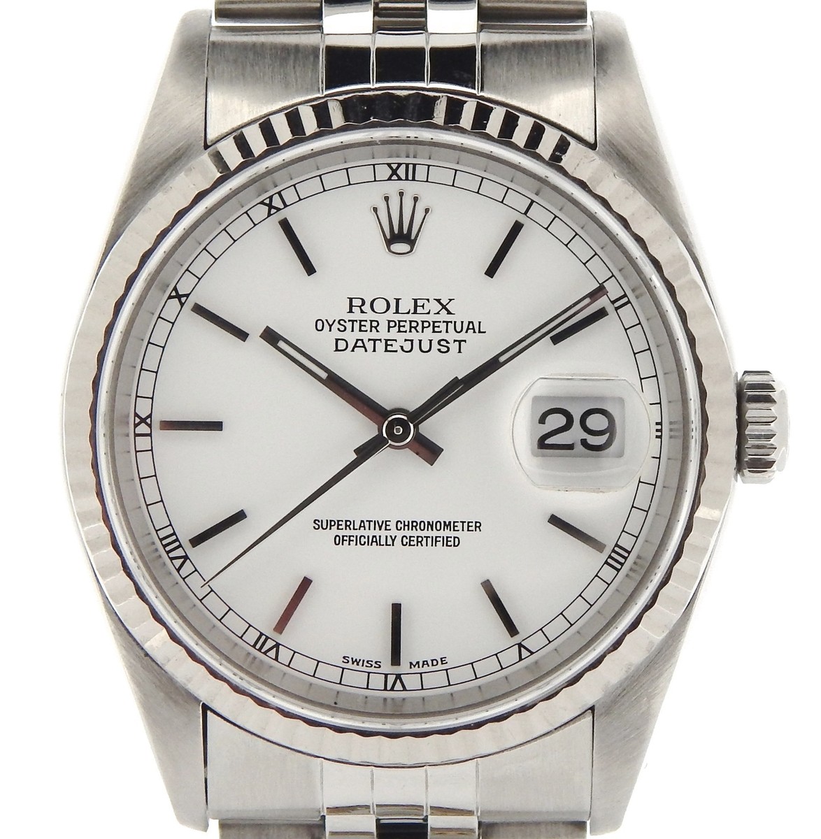 Rolex Datejust Mens Stainless Steel 18K White Gold Jubilee White