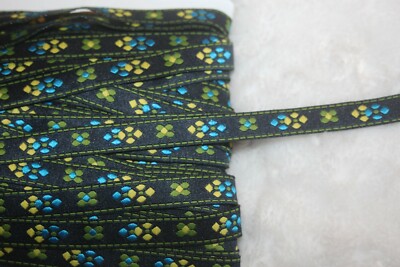5.5 yards black yellow turquoise lime green woven sewing trim 1/2'' wide