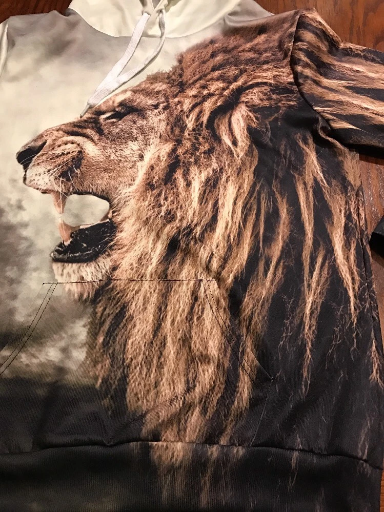 Lion 3D Print Long Sleeve Hoodie Sweatshirt Sz Small B2