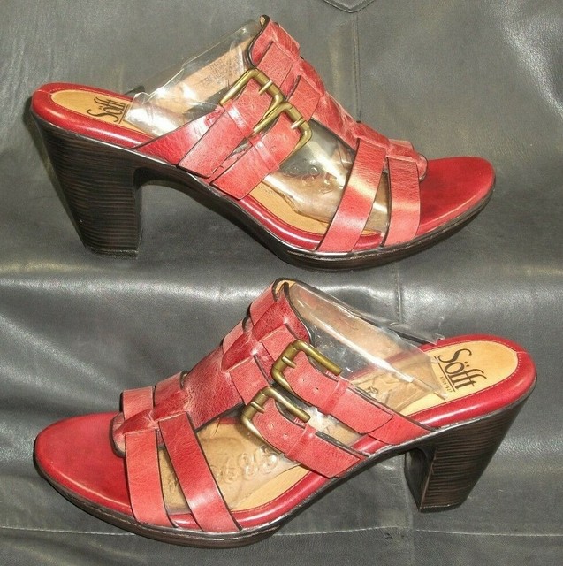 Sofft red leather open toe slip on slide mules sandals Women's shoes size 7.5 M | eBay