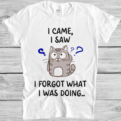 T-Shirt I Came I Saw I Forgot What I Was Doing Katze Fisch Denken Geschenk M1135