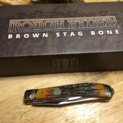 Rough Ryder Brown Bone Trapper With Pen Blade 3 3/4'' Pocket Knife RR1848