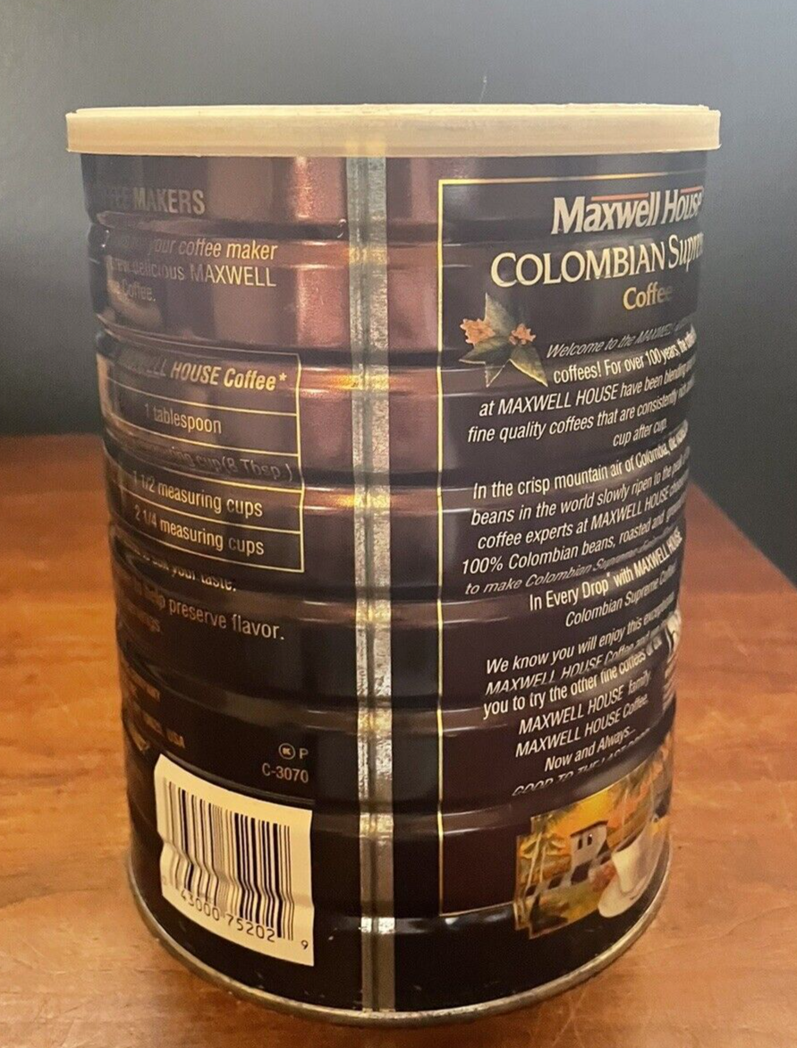 Vintage Maxwell House Colombian Supreme 1lb Coffee Can With Lid #4