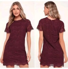 Lulus Take Me To Brunch Burgundy Lace Sheath Dress Size XL