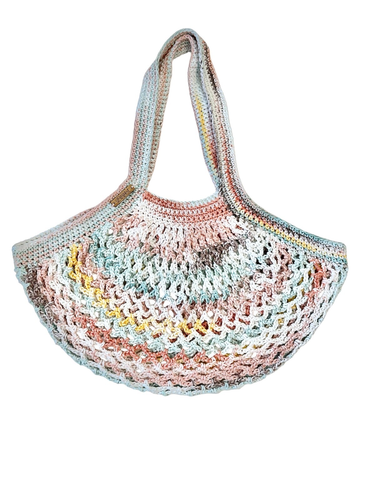 Mesh Tote Bag Sunlit Seafoam Colors Crochet Stretchable Brand New Handmade
