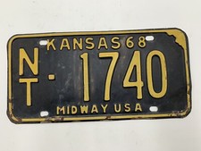 Vintage Metal Kansas License Plate Collectible Black/Yellow NT-1740 1968