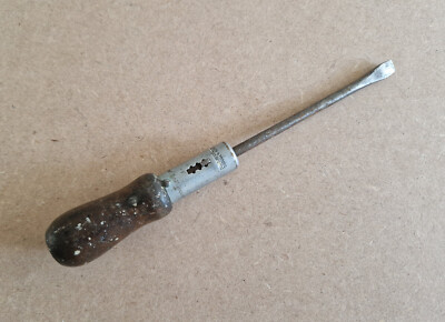 Vintage Moore & Wright Ratschenschraubendreher Holzarbeiten altes Handwerkzeug Flachkopf