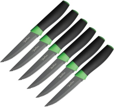 Benchmark 6pc Steak Knife Set 4'' Serrated Stainless Blade Rubberized Handle