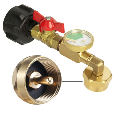 Fill 1Lb Bottles From 20Lb Tank Propane Refill Adapter W/ON-Off Valve and Gauge